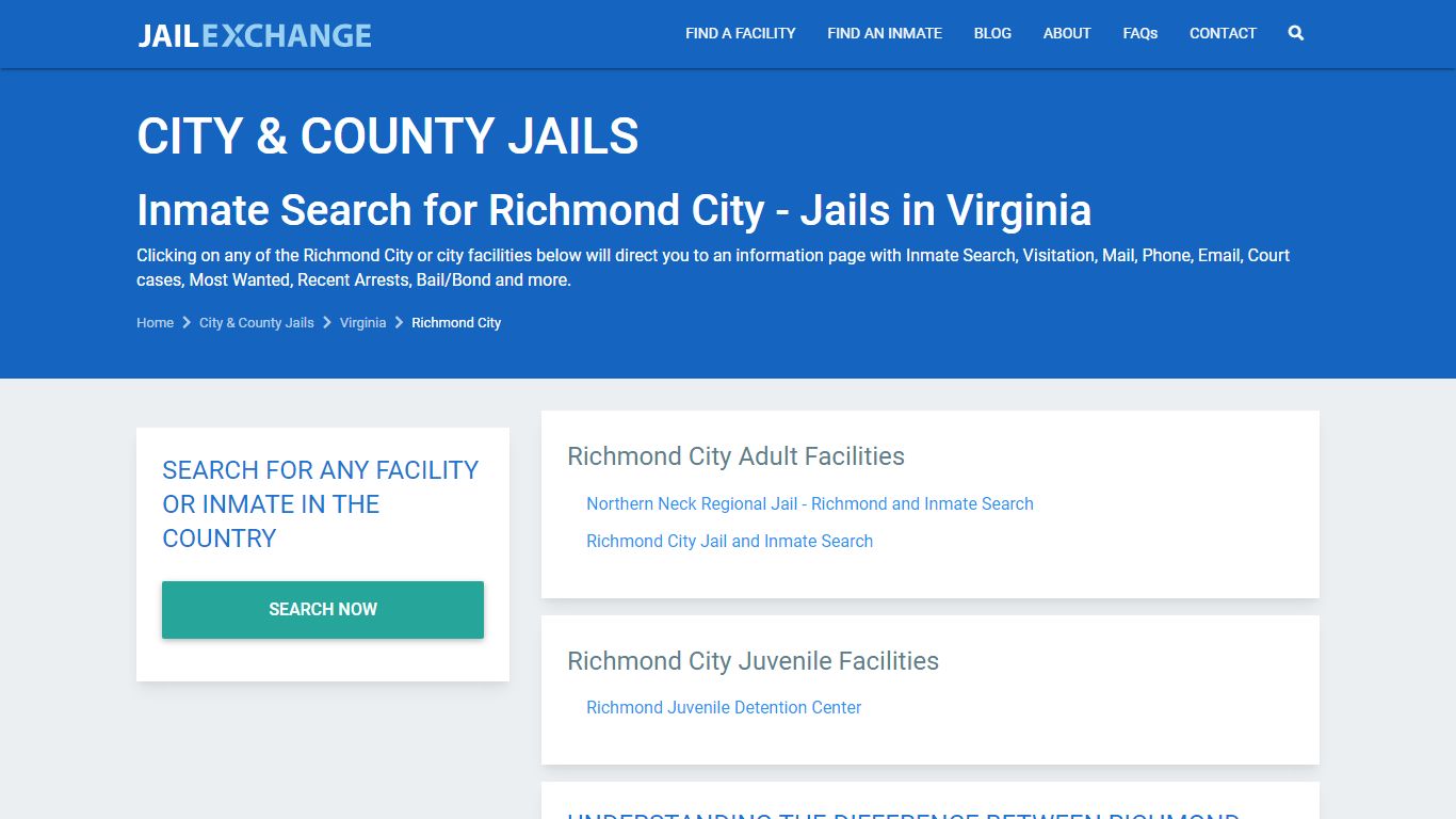 Inmate Search for Richmond City | Jails in Virginia - JAIL EXCHANGE